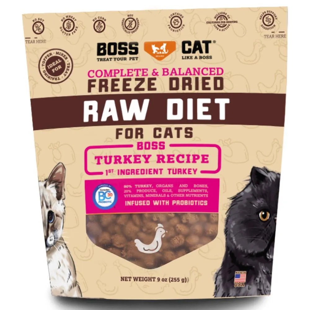 '30% OFF/BUNDLE DEAL': Boss Cat Turkey Grain-Free Freeze-Dried Raw Cat Food 9oz