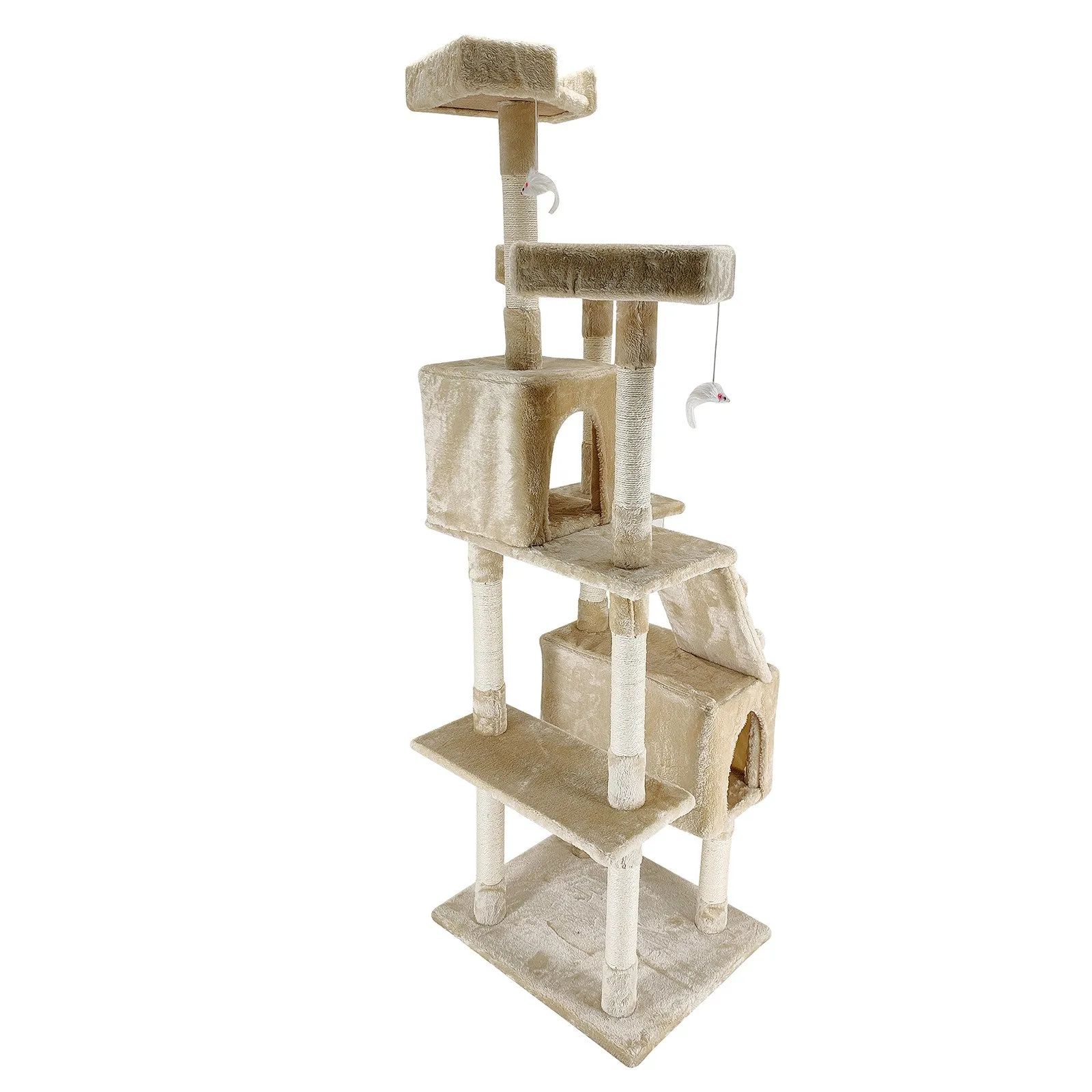 4Paws Cat Tree Scratching Post House Furniture Bed | Luxury Plush Play | 180cm | Beige