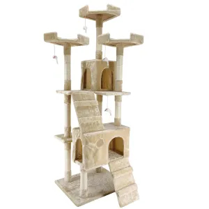 4Paws Cat Tree Scratching Post House Furniture Bed | Luxury Plush Play | 180cm | Beige