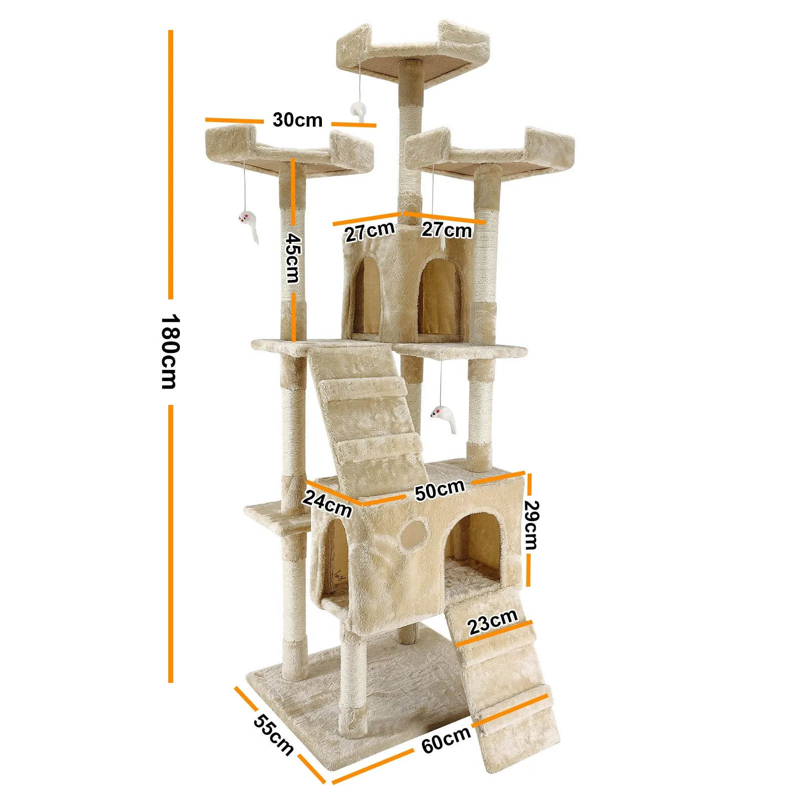 4Paws Cat Tree Scratching Post House Furniture Bed | Luxury Plush Play | 180cm | Beige