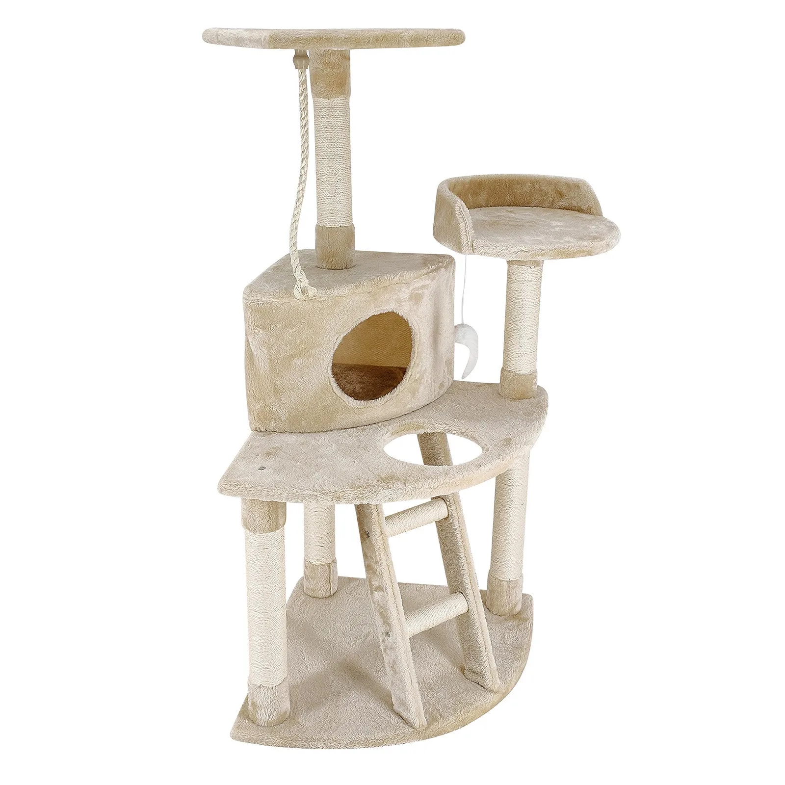 4Paws Luxury Plush Cat Tree Scratching Post House Bed | 120cm | Beige