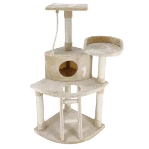 4Paws Luxury Plush Cat Tree Scratching Post House Bed | 120cm | Beige