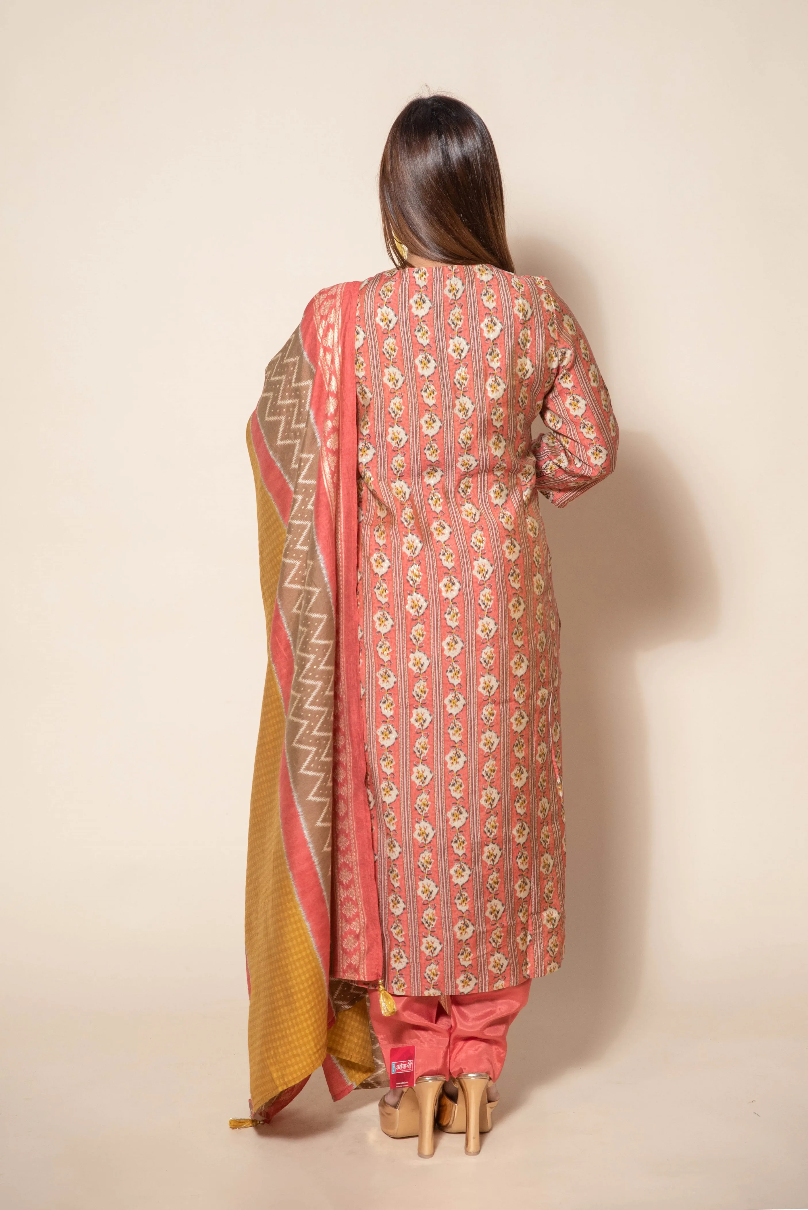 Adorable Orange Silk Suit with Sequin and Print Design - Perfect for any Occasion