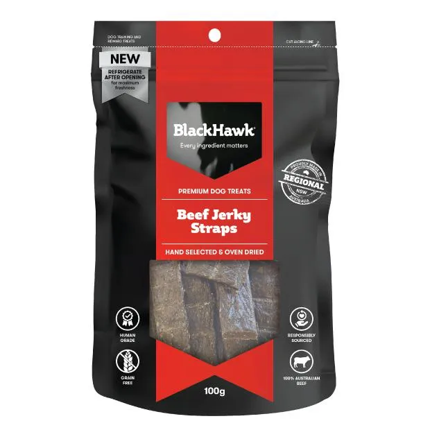 Black Hawk Dog Treats Beef Jerky Straps 100g