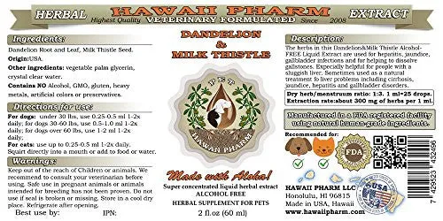 Dandelion/Milk Thistle, VETERINARY Natural Alcohol-FREE Liquid Extract, Pet Herbal Supplement 2 oz