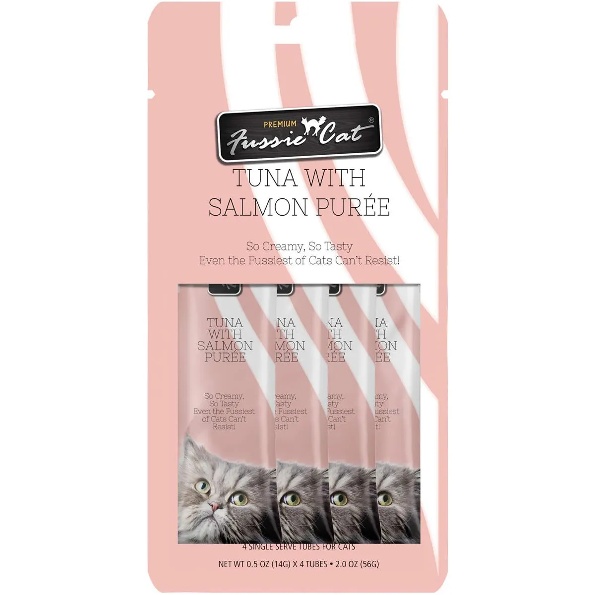Fussie Cat Tuna Salmon Puree Lickable Cat Treats 0.5oz 4Pk
