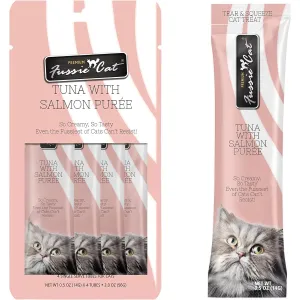 Fussie Cat Tuna Salmon Puree Lickable Cat Treats 0.5oz 4Pk