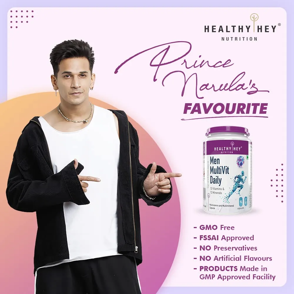 HealthyHey Nutrition MultiVitamin for Men (90 Vegetable Capsules) - Multi-Vit Daily - 13 Vitamins & 12 Minerals - Vegan
