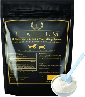 Holistic Multivitamin Supplement for Dogs and Cats | Complete 12-in-1 Plant-Based Vitamins & Minerals for Skin, Coat, Digestion, Bones, and Immunity | Omega-3 Fish Oil, Vitamin Mineral Complex | 200G