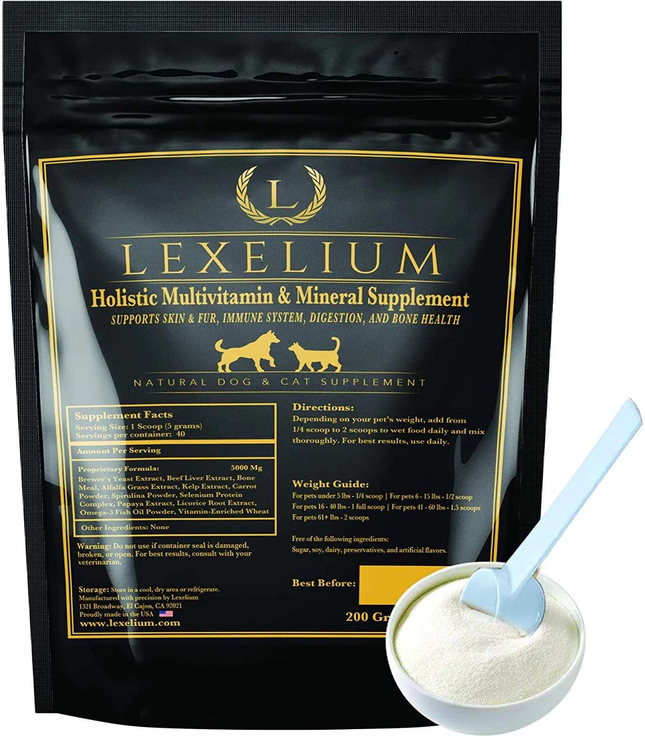 Holistic Multivitamin Supplement for Dogs and Cats | Complete 12-in-1 Plant-Based Vitamins & Minerals for Skin, Coat, Digestion, Bones, and Immunity | Omega-3 Fish Oil, Vitamin Mineral Complex | 200G