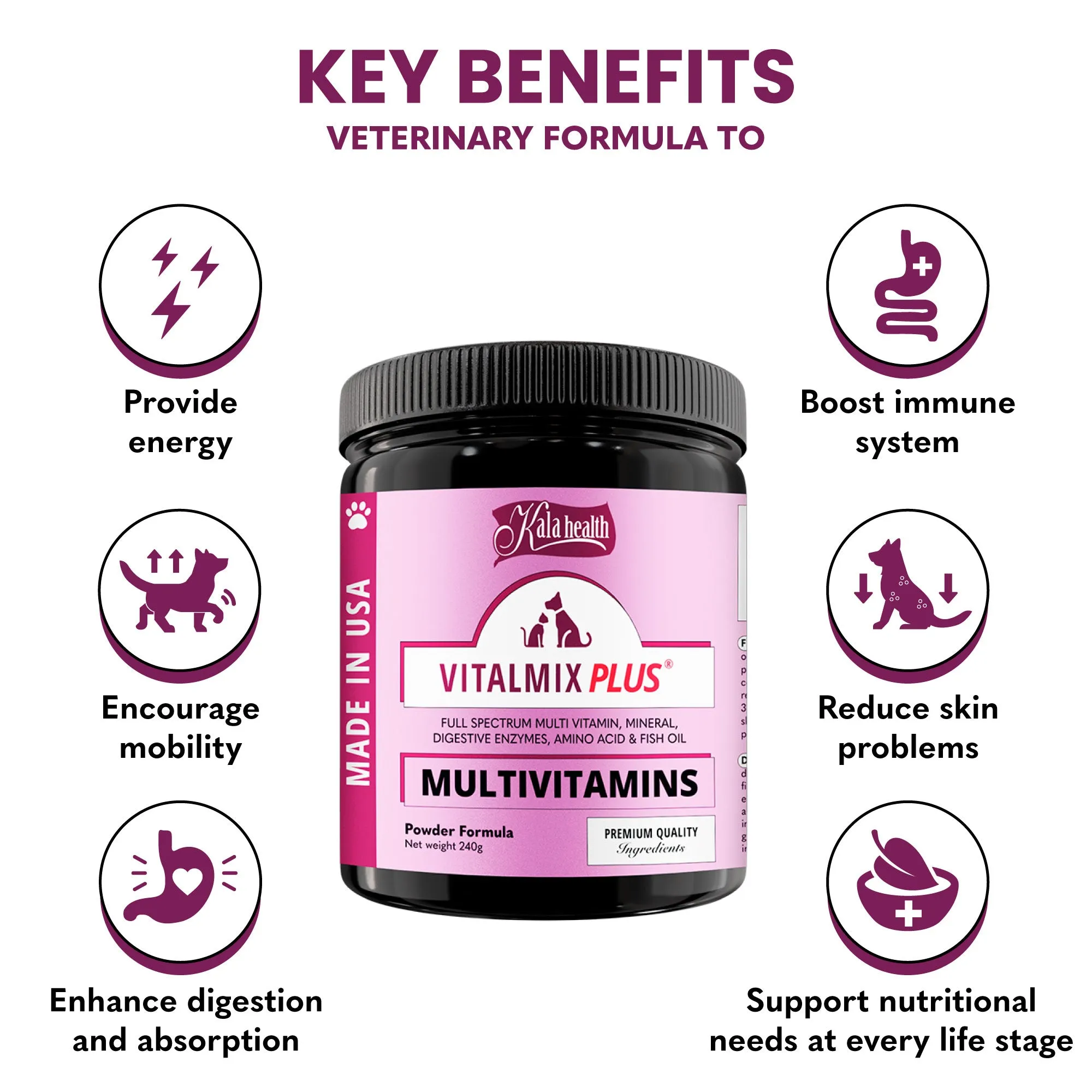 Kala Health VITALMIX PLUS® (Multivitamins) Full Spectrum Multivitamins Supplements for Dogs and Cats