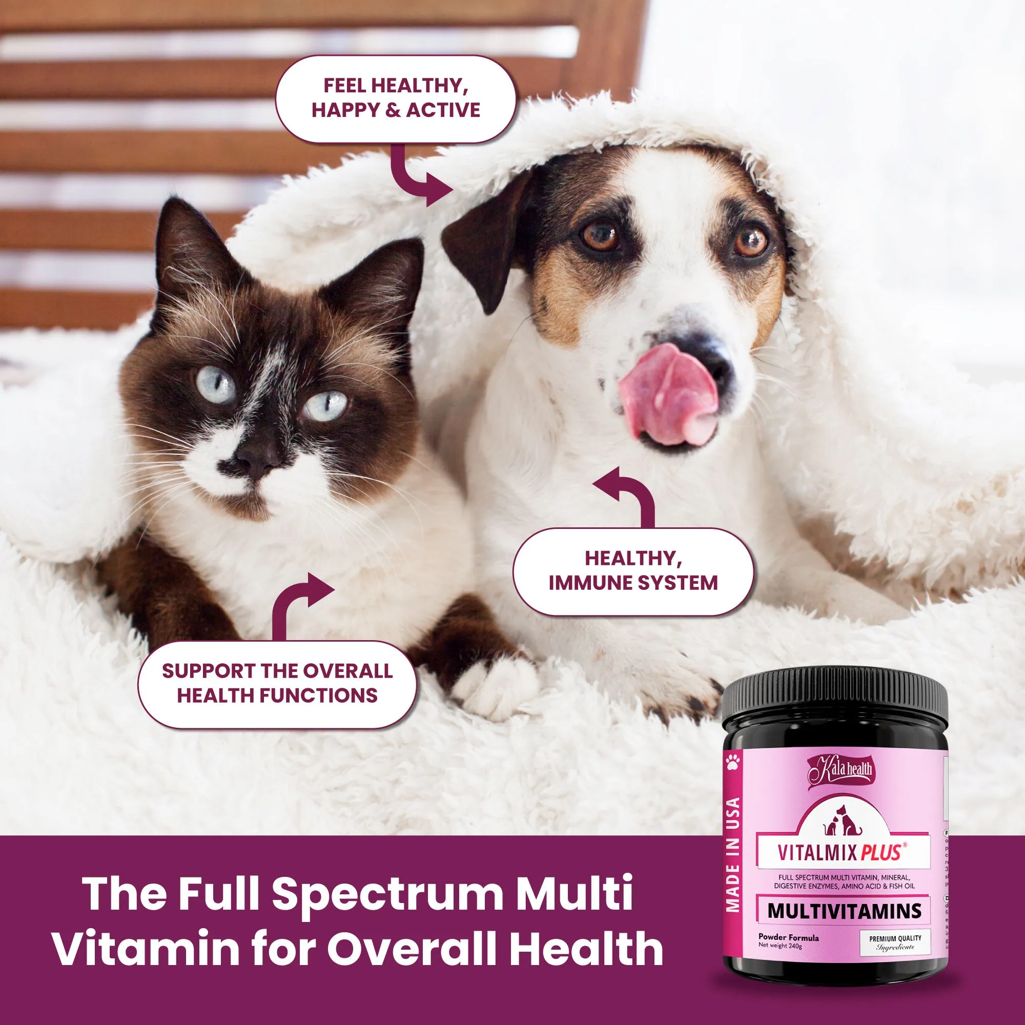 Kala Health VITALMIX PLUS® (Multivitamins) Full Spectrum Multivitamins Supplements for Dogs and Cats