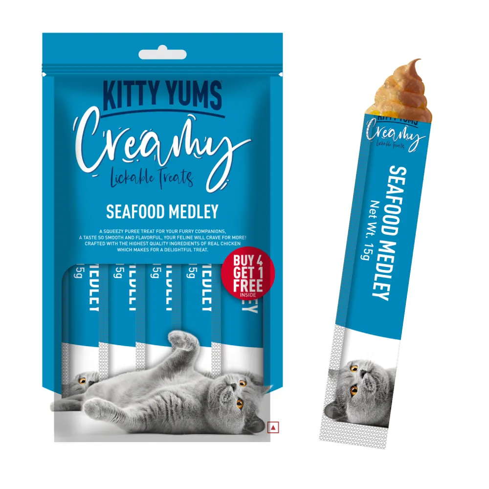 Kitty Yums Real Chicken, Seafood Medley and Crab & Chicken Creamy Cat Treats Combo