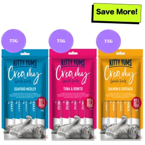 Kitty Yums Seafood Medley, Tuna & Bonito and Salmon & Skipjack Creamy Cat Treats Combo