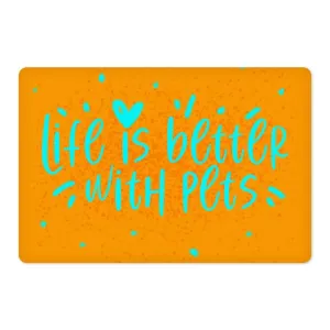 Life Is Better With Pets Pet Food Mat - Kawaii Anti-Slip Pet Bowl Mat - Printed Pet Feeding Mat