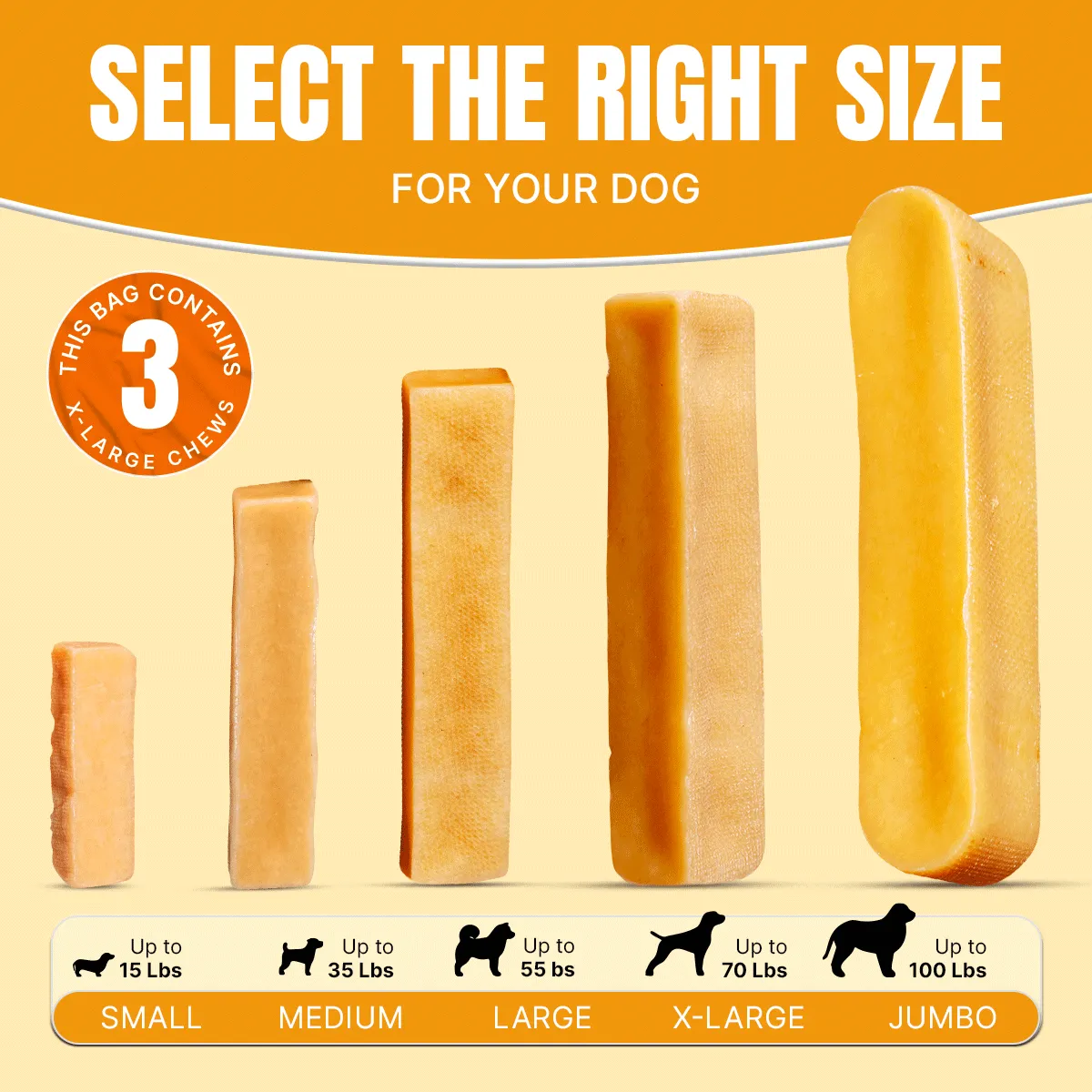 Long Lasting Yak Cheese Chews for X-Large dogs - 3 sticks