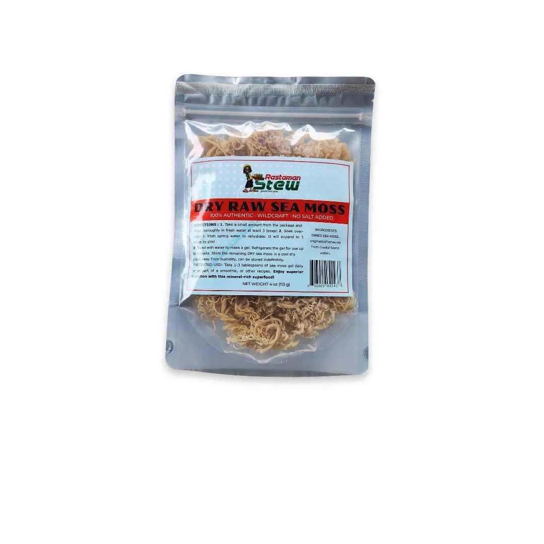 RastaMan Stew Sea Moss 113 Gram - Rich In Nutrition's - Healthy Super Food - Raw Wildcrafted  - Clean Ocean  - Hand Picked & Sun Dried (4 oz)