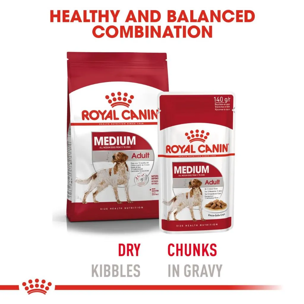Royal Canin Medium Adult (140g x 10 Pouches) Wet Dog Food - Size Health Nutrition