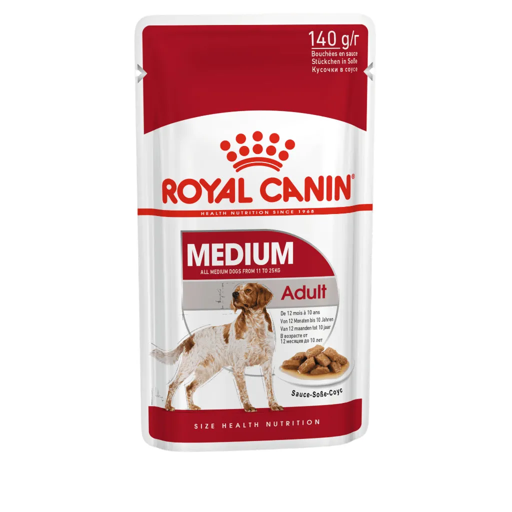 Royal Canin Medium Adult (140g x 10 Pouches) Wet Dog Food - Size Health Nutrition