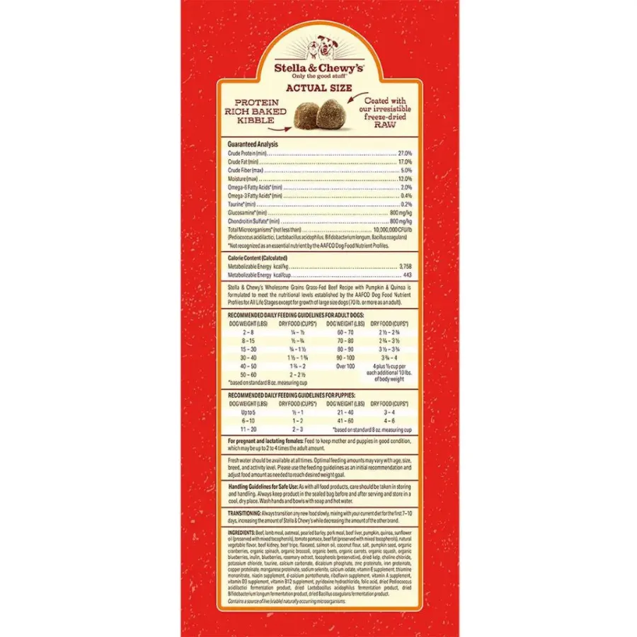 Stella & Chewy's Wholesome Grain Beef Recipe Raw Coated Baked Kibble Dog Food