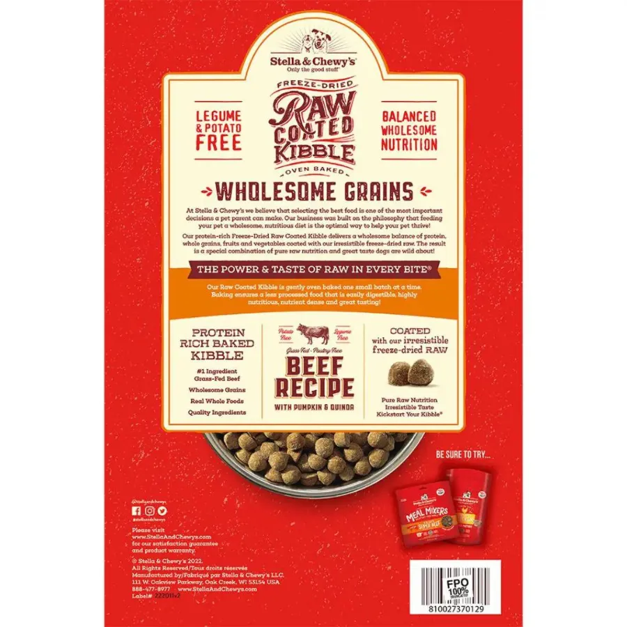 Stella & Chewy's Wholesome Grain Beef Recipe Raw Coated Baked Kibble Dog Food