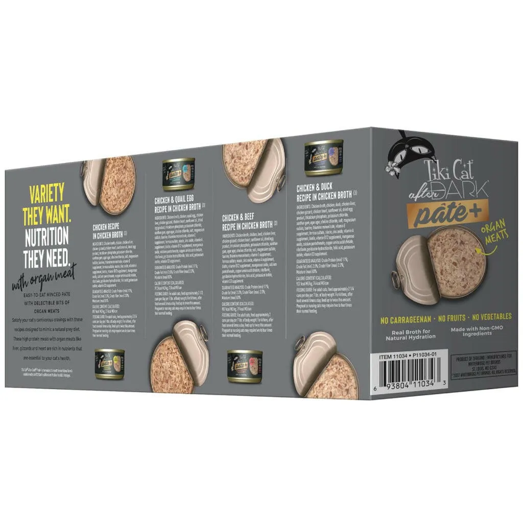 Tiki Cat After Dark Pate  Grain-Free Wet Food For Cats- Variety Pack (2.8 oz x 12 oz)
