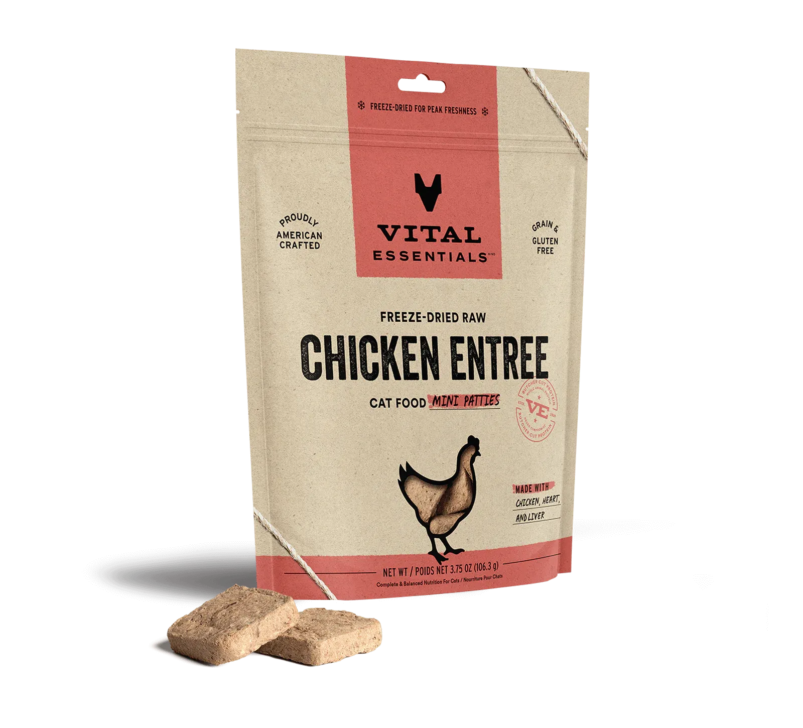 Vital Essentials Chicken Mini Patties, Freeze-Dried Cat Food