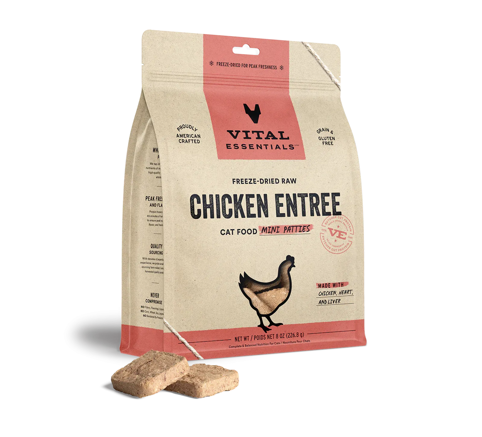 Vital Essentials Chicken Mini Patties, Freeze-Dried Cat Food
