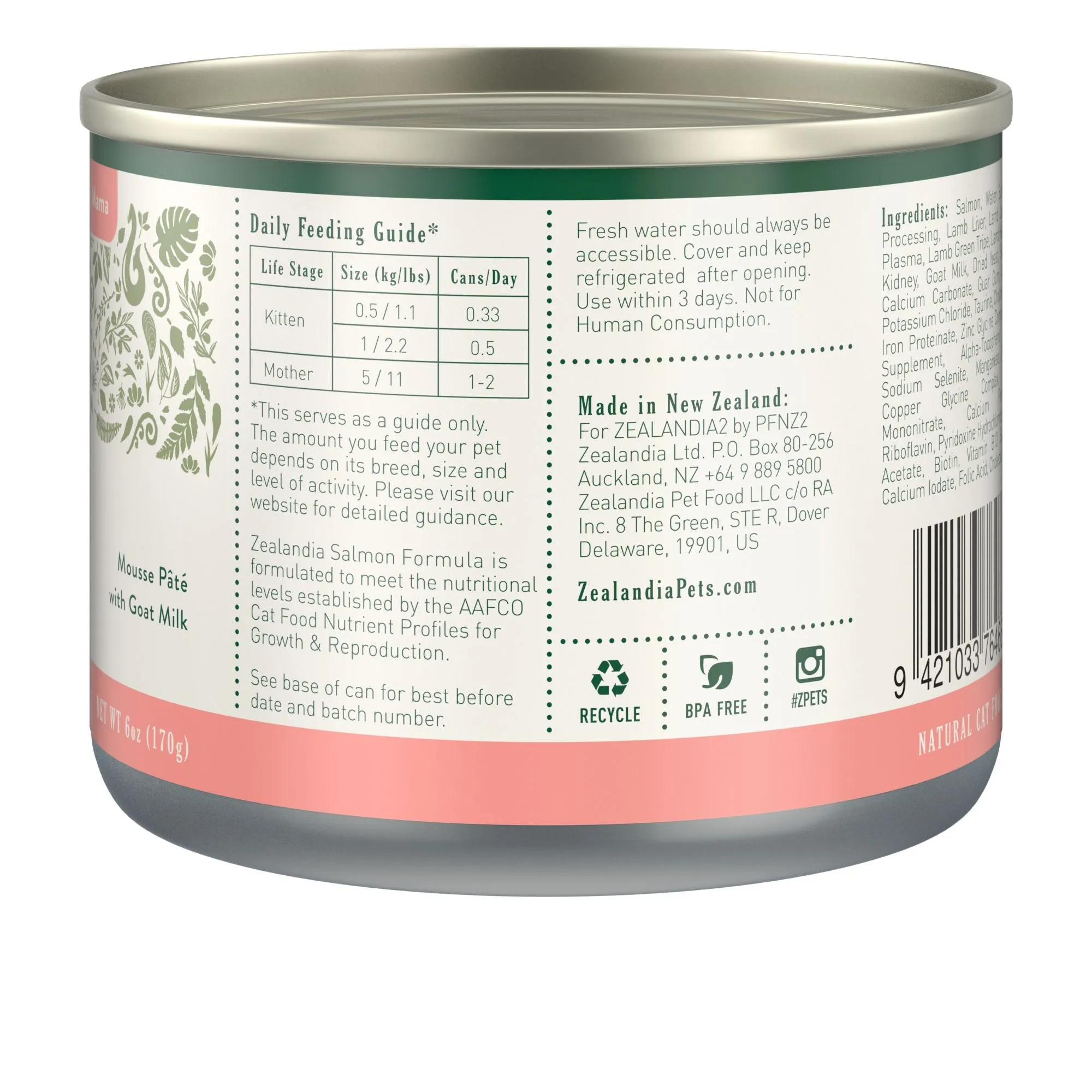 Zealandia Kitten and Mama Salmon Mousse Pate Wet Cat Food 170g