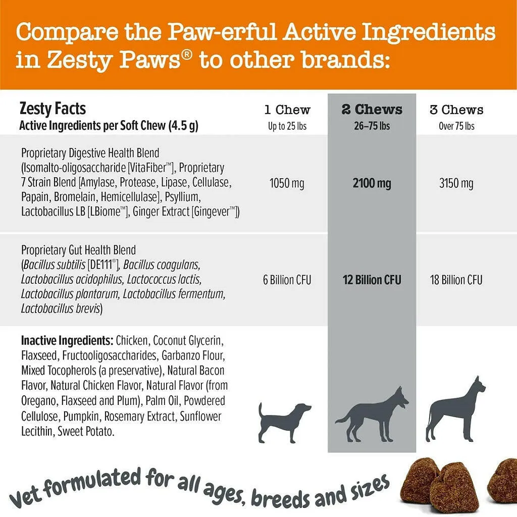 Zesty Paws Vet Strength Pre, Pro & Postbiotics Bites Rotisserie Chicken Flavored Chews for Dogs (90 ct)