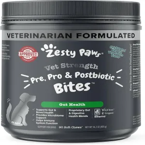 Zesty Paws Vet Strength Pre, Pro & Postbiotics Bites Rotisserie Chicken Flavored Chews for Dogs (90 ct)