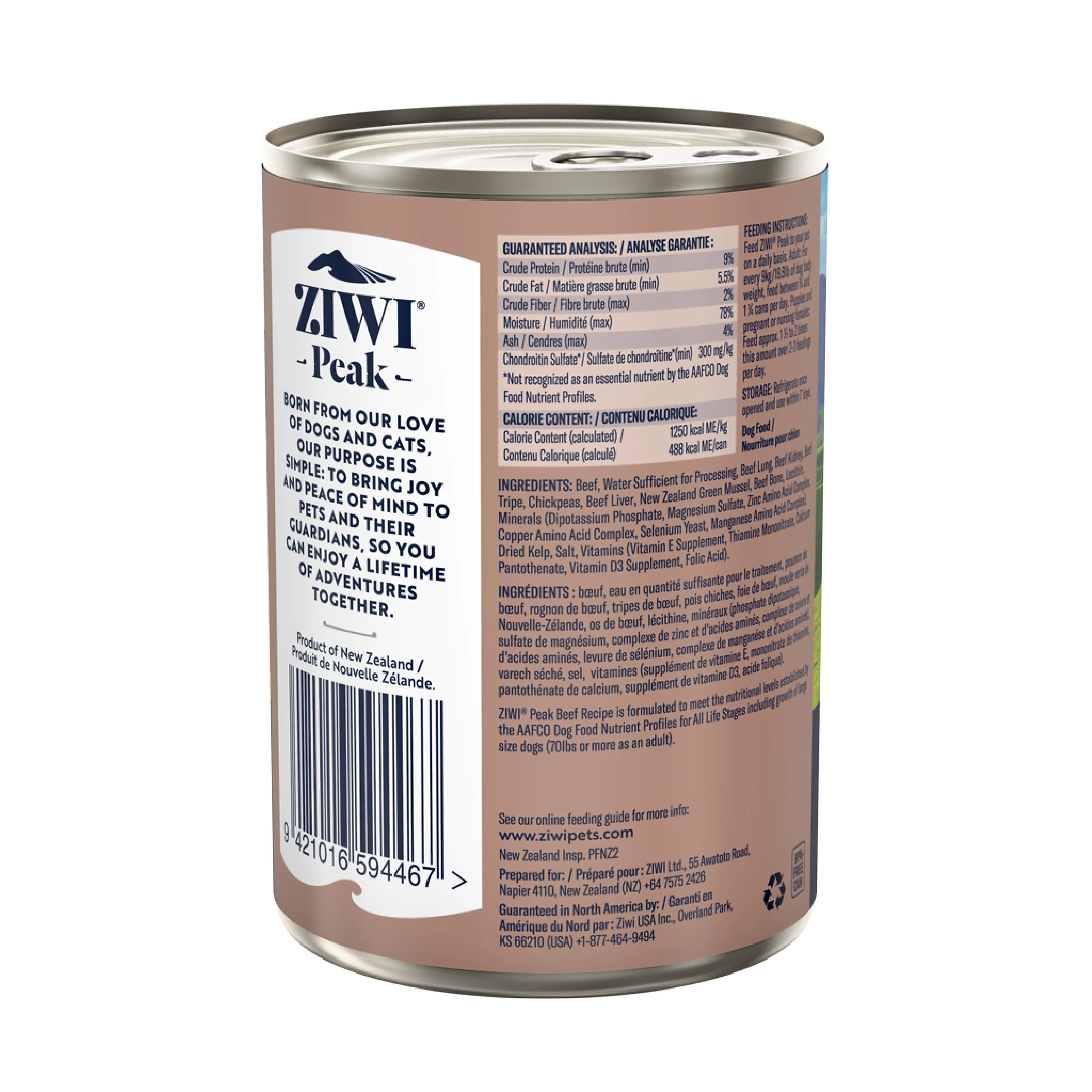ZIWI Peak Wet Beef Recipe Dog Food 390g